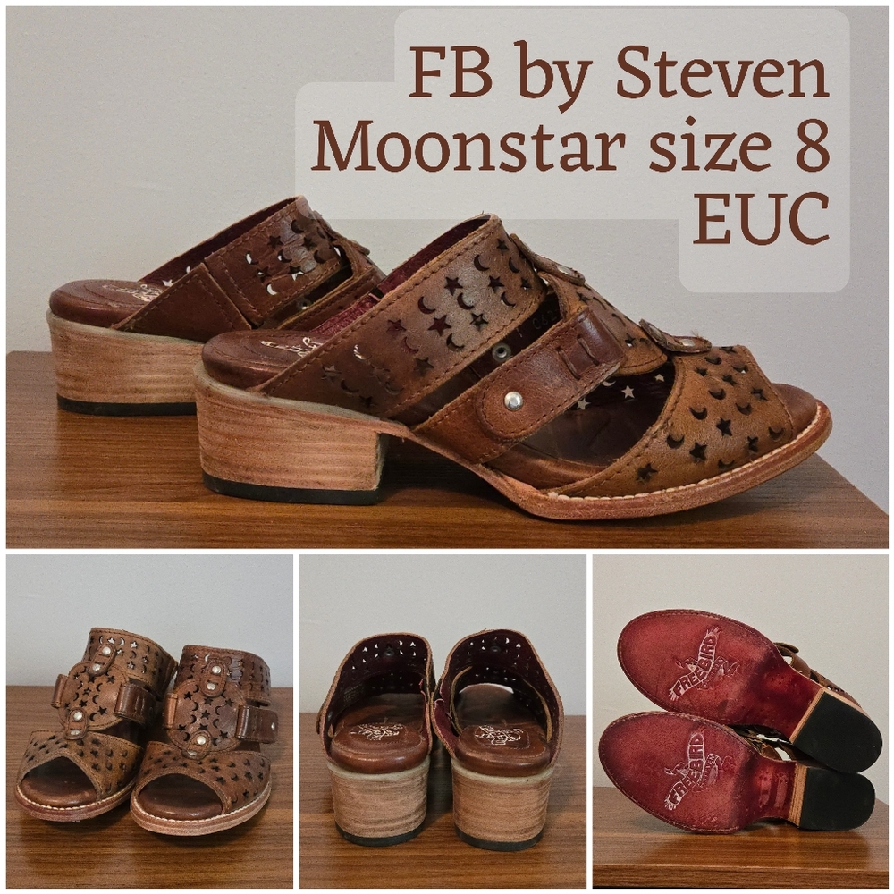 Moonstar Brown Leather Cutout Slide Sandals